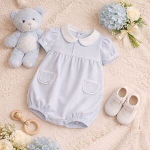 💙 Lullaby Set Light Blue Gingham Bubble Romper | 9M Classic Boutique 💙